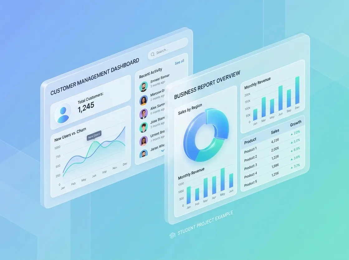 Giao diện dashboard quản lý khách hàng và báo cáo kinh doanh được tạo bằng vibe coding